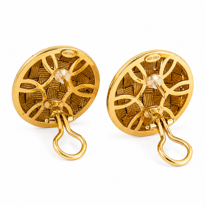 14K Yellow Gold Italian Basket Weave Domed Earrings