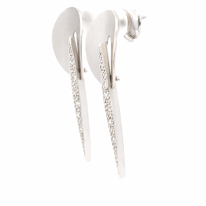 Contemporary 18K White Gold Linear Diamond Dangle Earrings