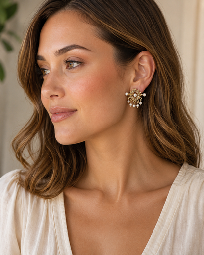 Estate 14K Gold & Seed Pearl Earrings | Unique Fringe Design