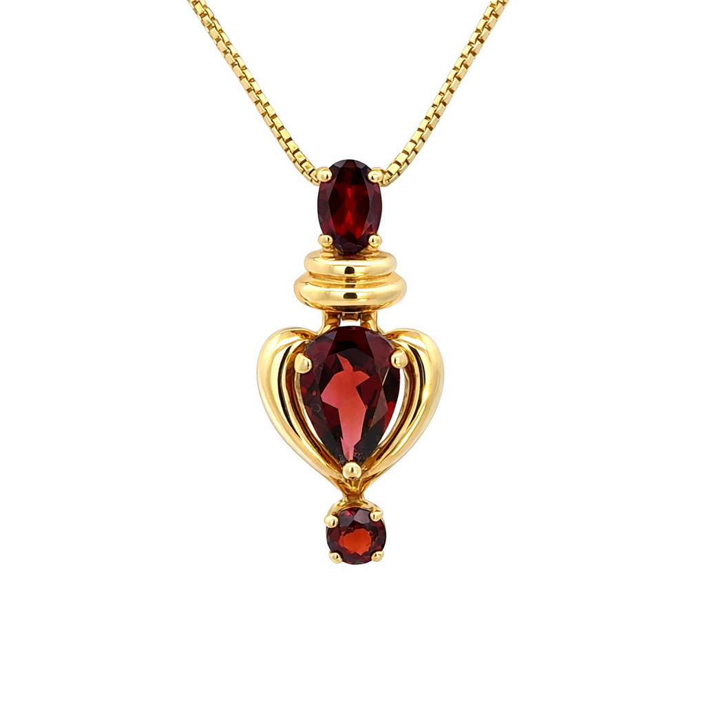 14K Yellow Gold Garnet Heart Pendant