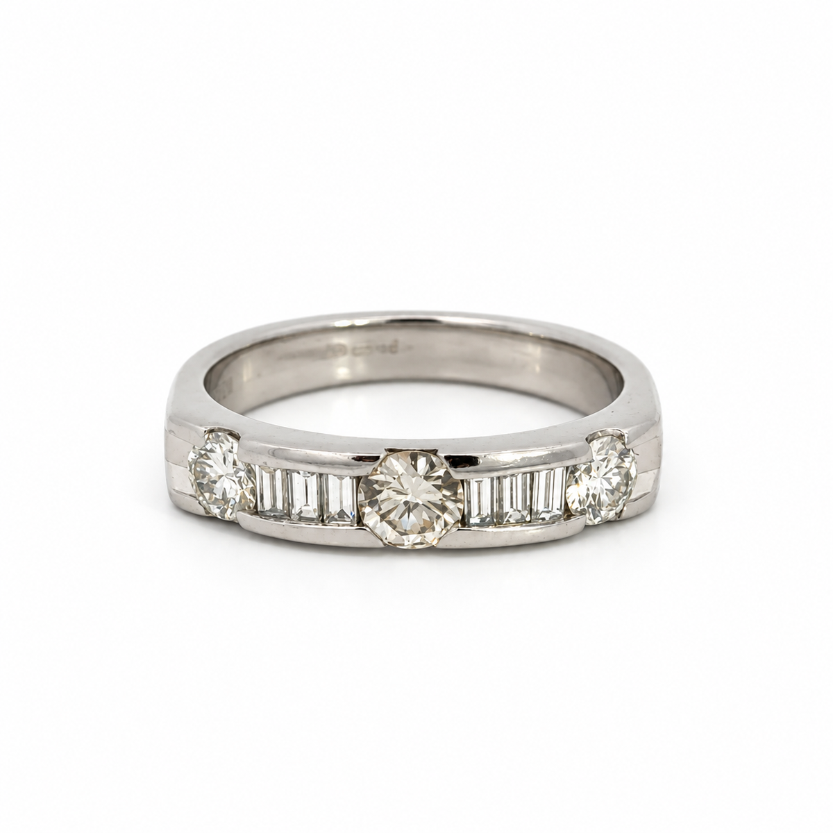 Estate Platinum Round & Baguette Diamond Band Ring
