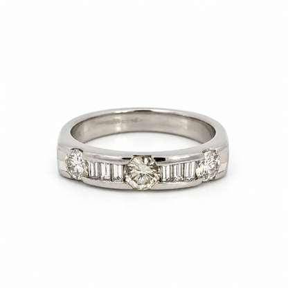 Estate Platinum Round & Baguette Diamond Band Ring