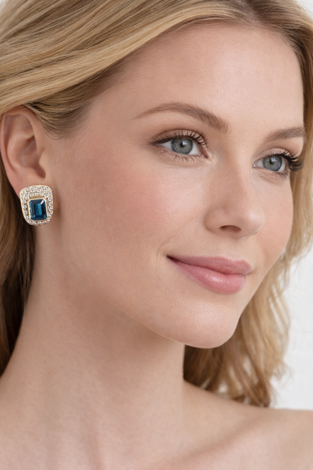 Vintage 14K Yellow Gold Blue Topaz & Diamond Clip-On Earrings