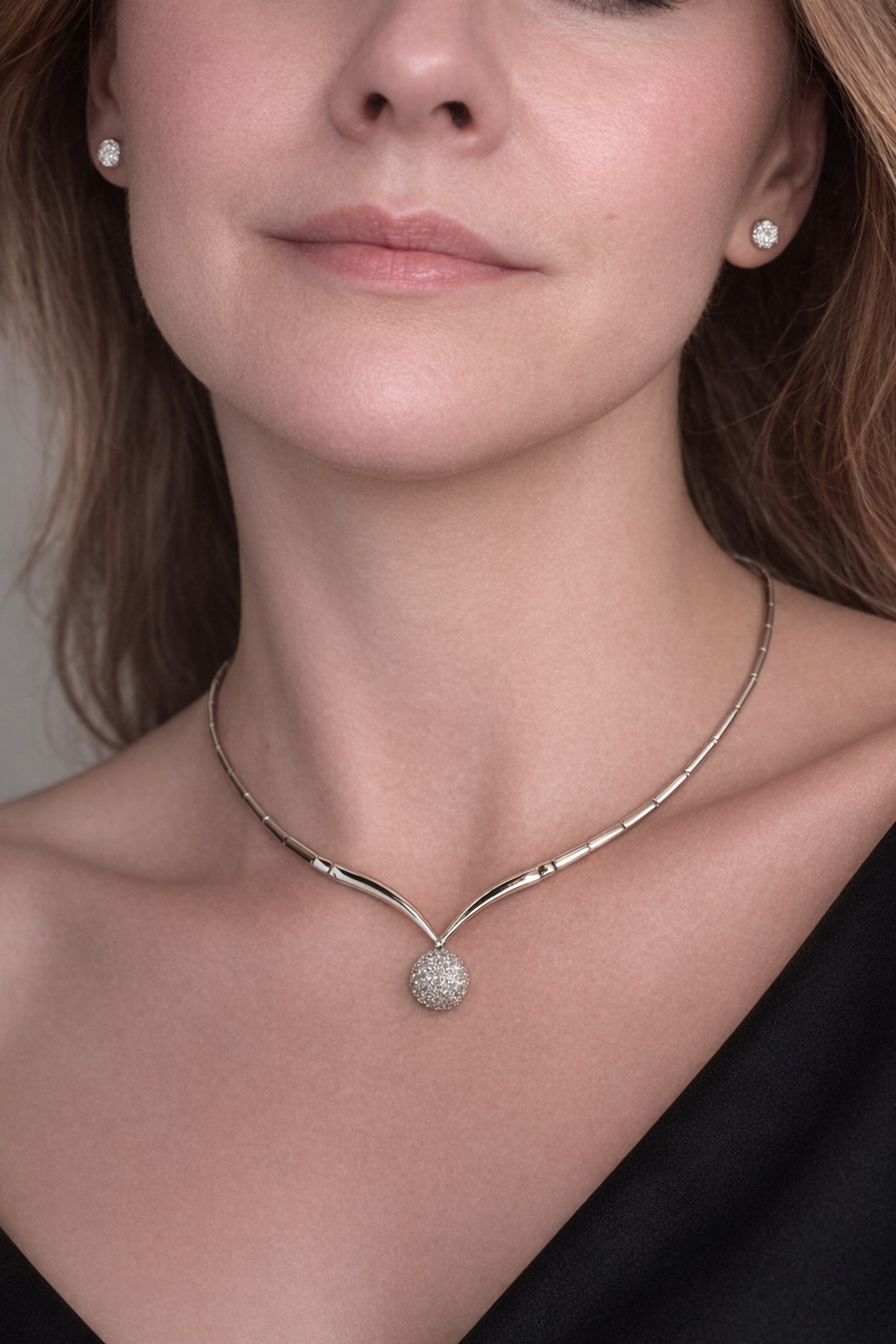 Diamond Pavé Sphere Pendant Necklace in 18K White Gold