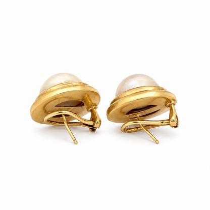 Estate 14K Yellow Gold Domed Mabé Pearl French Clip Earrings