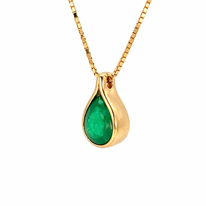 Natural Emerald Pear Pendant Necklace 14K Yellow Gold