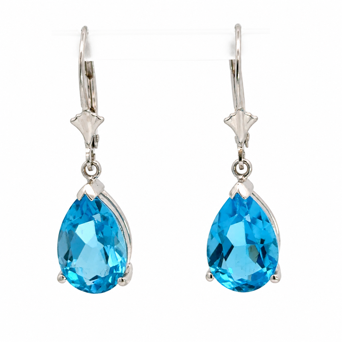 14K White Gold Pear-Shaped Blue Topaz Drop Earrings