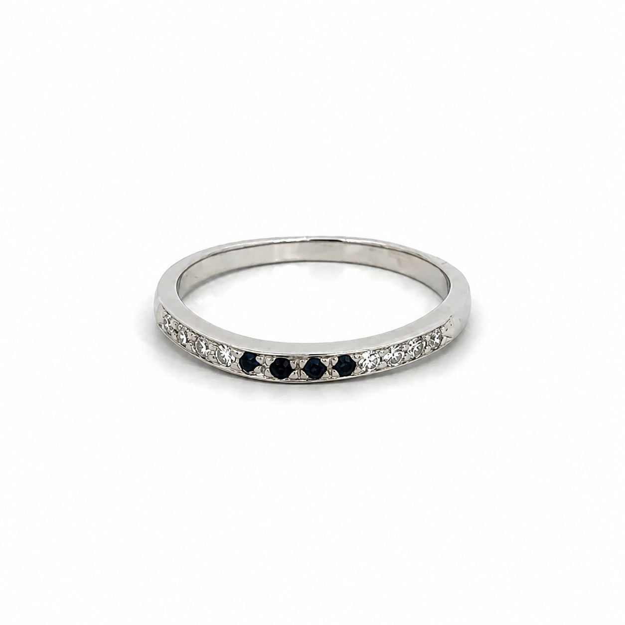 Platinum Sapphire & Diamond Band Ring Size 7.5