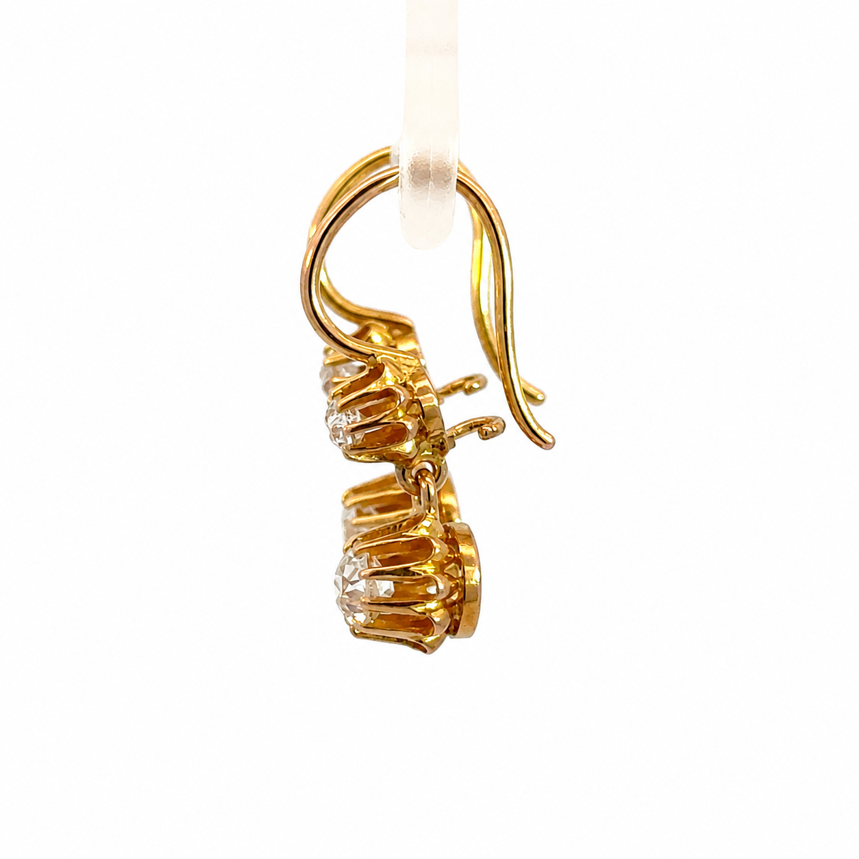 Russian-Made 14K Yellow Gold Rose-Cut Diamond Floral Drop Earrings