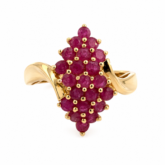 1980’s 14K Gold Pink-Red Ruby Cluster Cocktail Ring