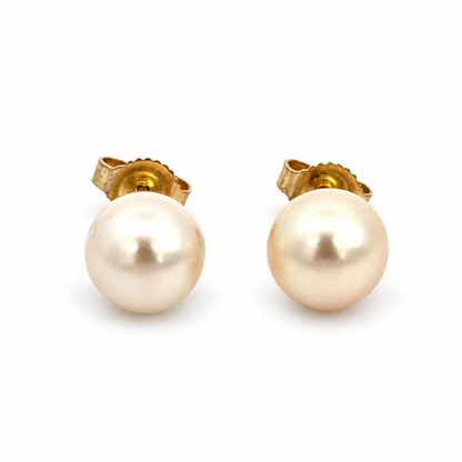 Yellow Gold 7mm Pearl Stud Earrings