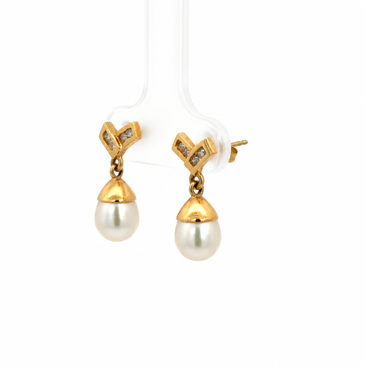 14K Yellow Gold Diamond Accent & Pearl Drop Earrings