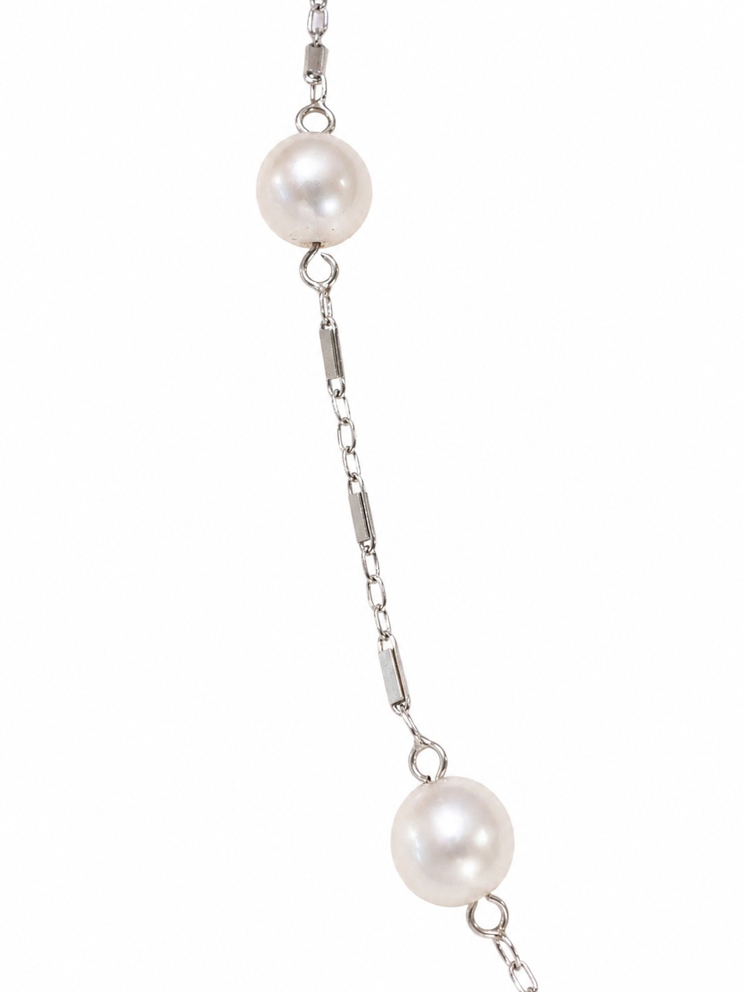 Vintage 14K White Gold Pearl Station Necklace – 12 AAA Pearls