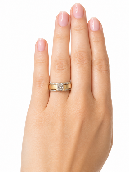 Gabriel & Co. Diamond Two-Tone Gold Ring with Diamond Border