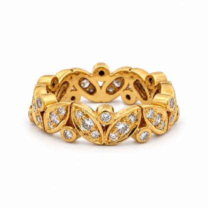 18K Yellow Gold Diamond Leaf Band Ring