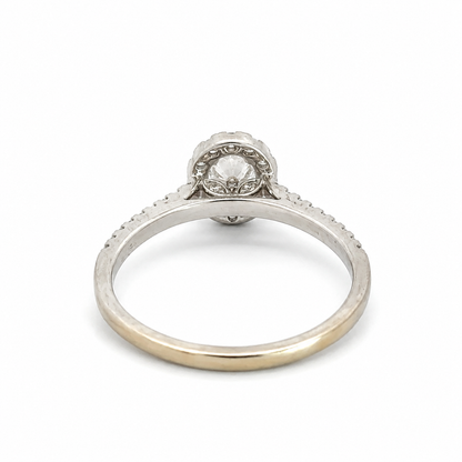 14K White Gold Lab-Grown Oval Diamond Halo Ring with Leaf Detail