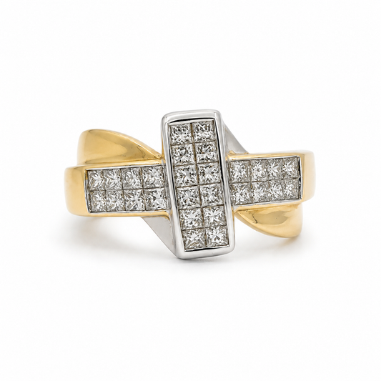 14K Two-Tone Princess Cut Diamond Statement Ring