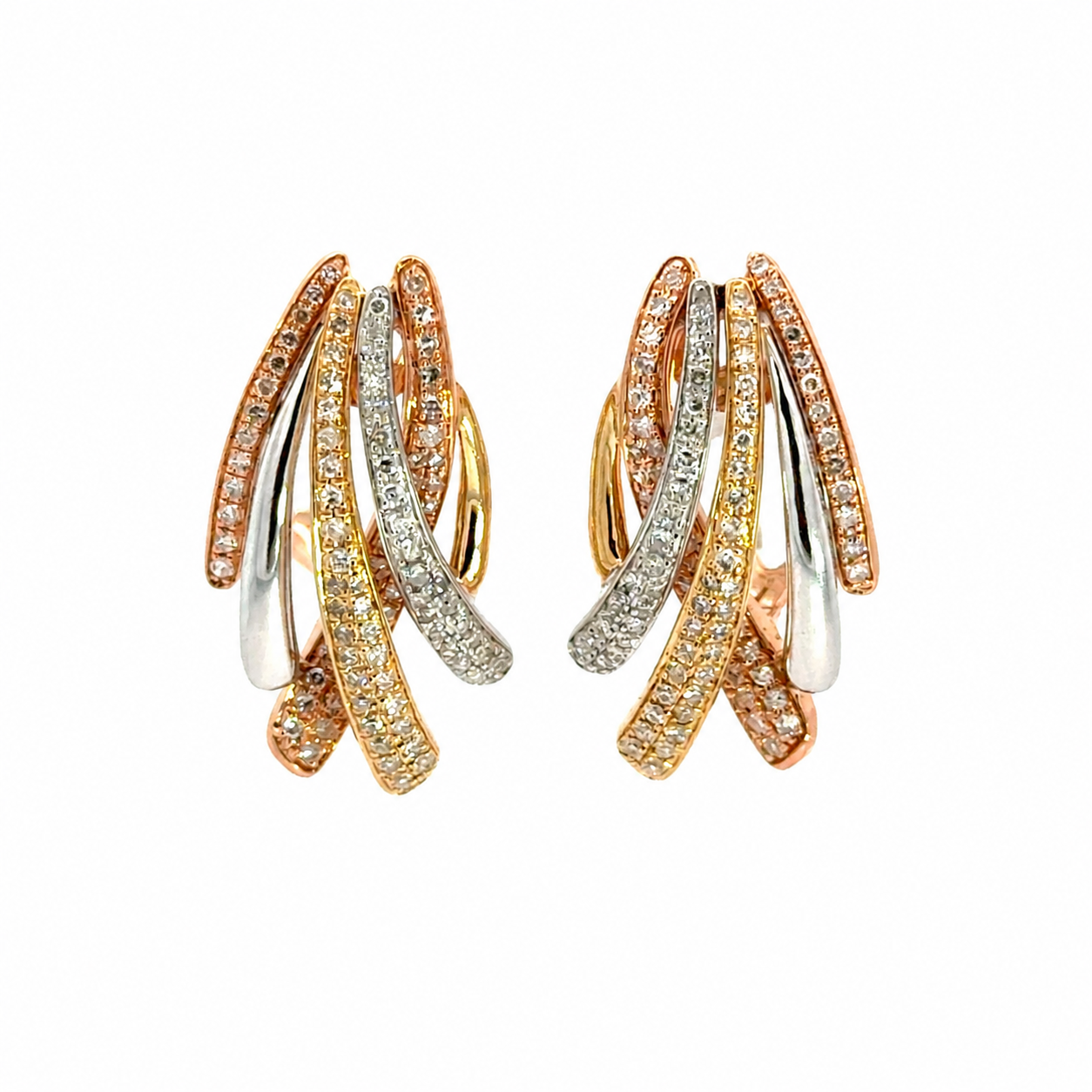 EFFY 14K Tri-Color Diamond Ribbon Earrings
