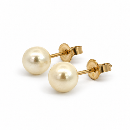 14K Yellow Gold 6mm Pearl Stud Earrings