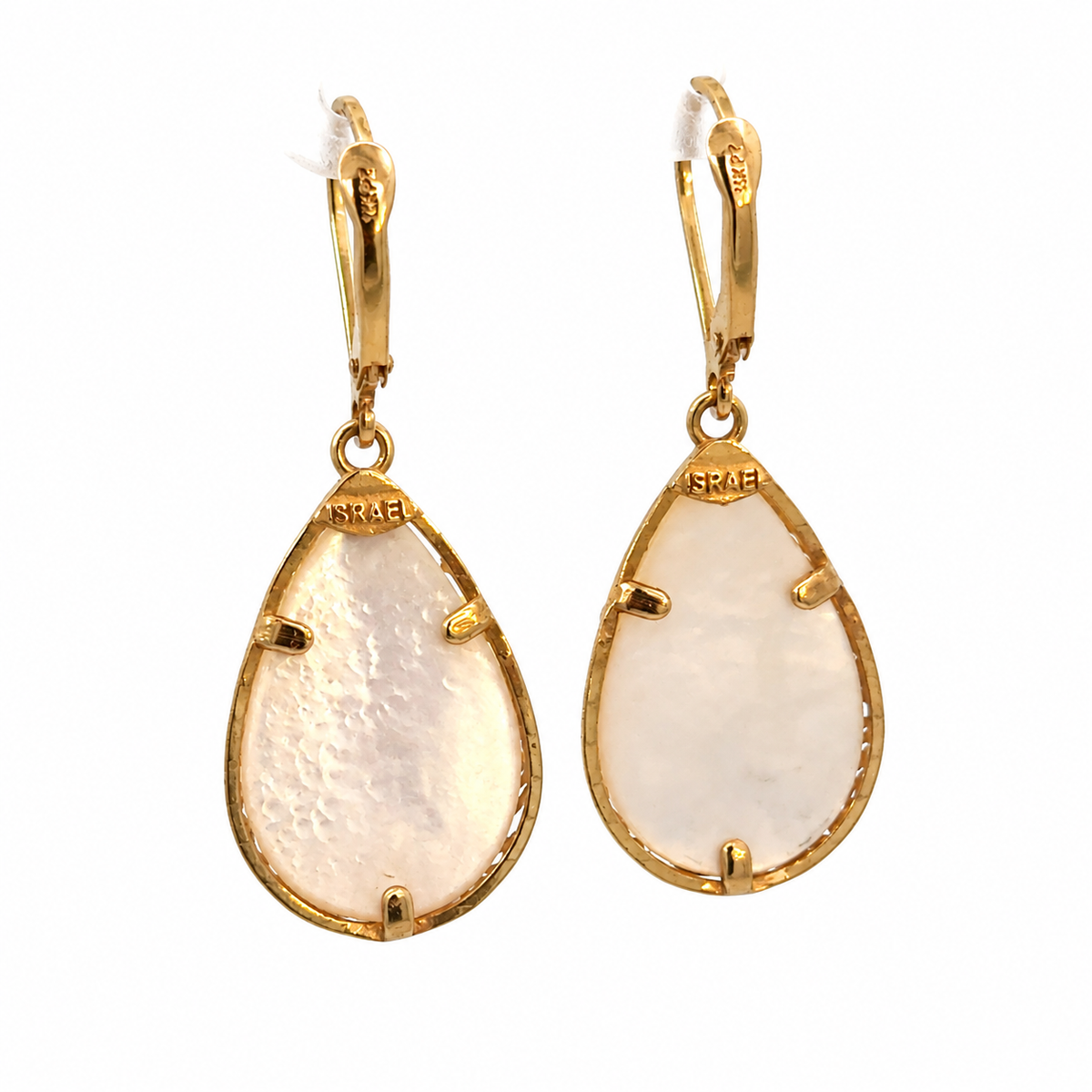 14K Yellow Gold Mother-of-Pearl Filigree Teardrop Earrings