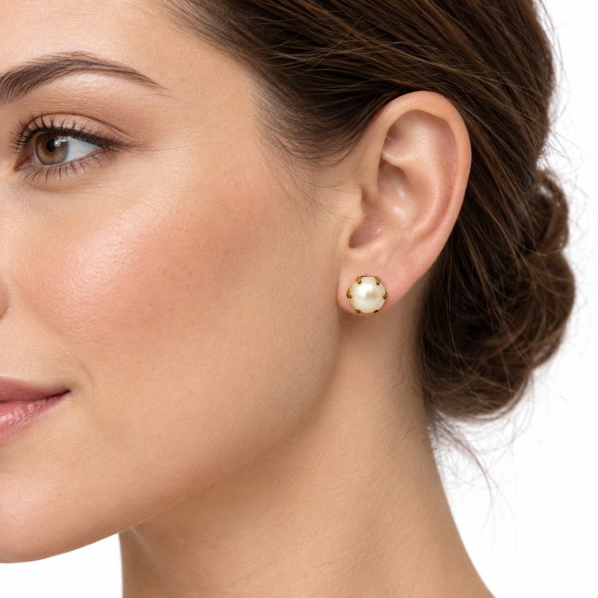 14K Yellow Gold Pearl Earrings with Openwork Cage Settings