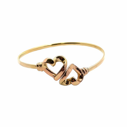 Yellow Gold Intertwined Hearts Bangle