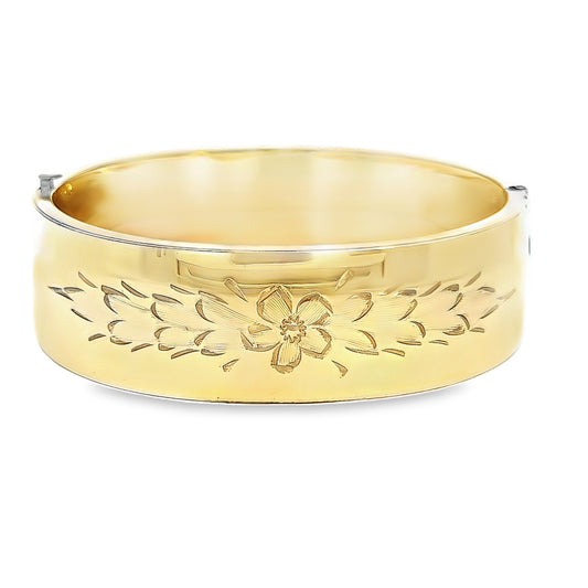 Gold Filled Bangle with Flower Etching