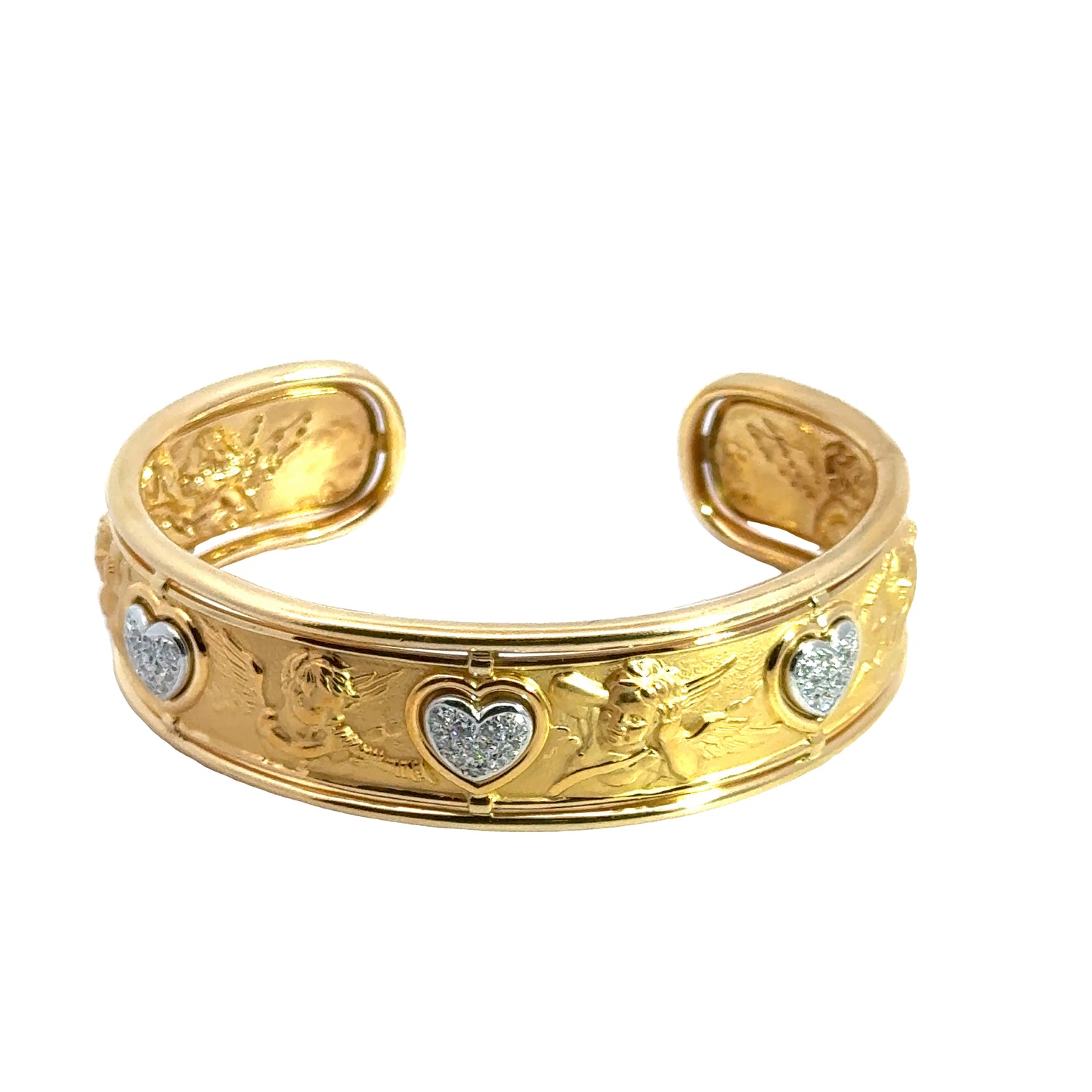 18K Yellow Gold Angels with Diamond Hearts Bangle