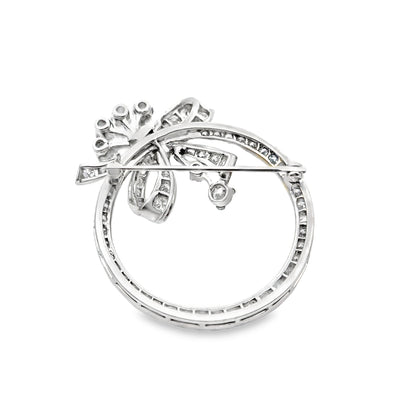 Art Deco 14K White Gold & Diamond Brooch