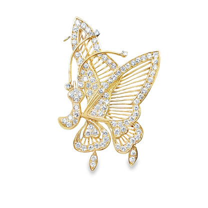 Vintage 18K Yellow Gold & Diamond Delicate Butterfly Brooch