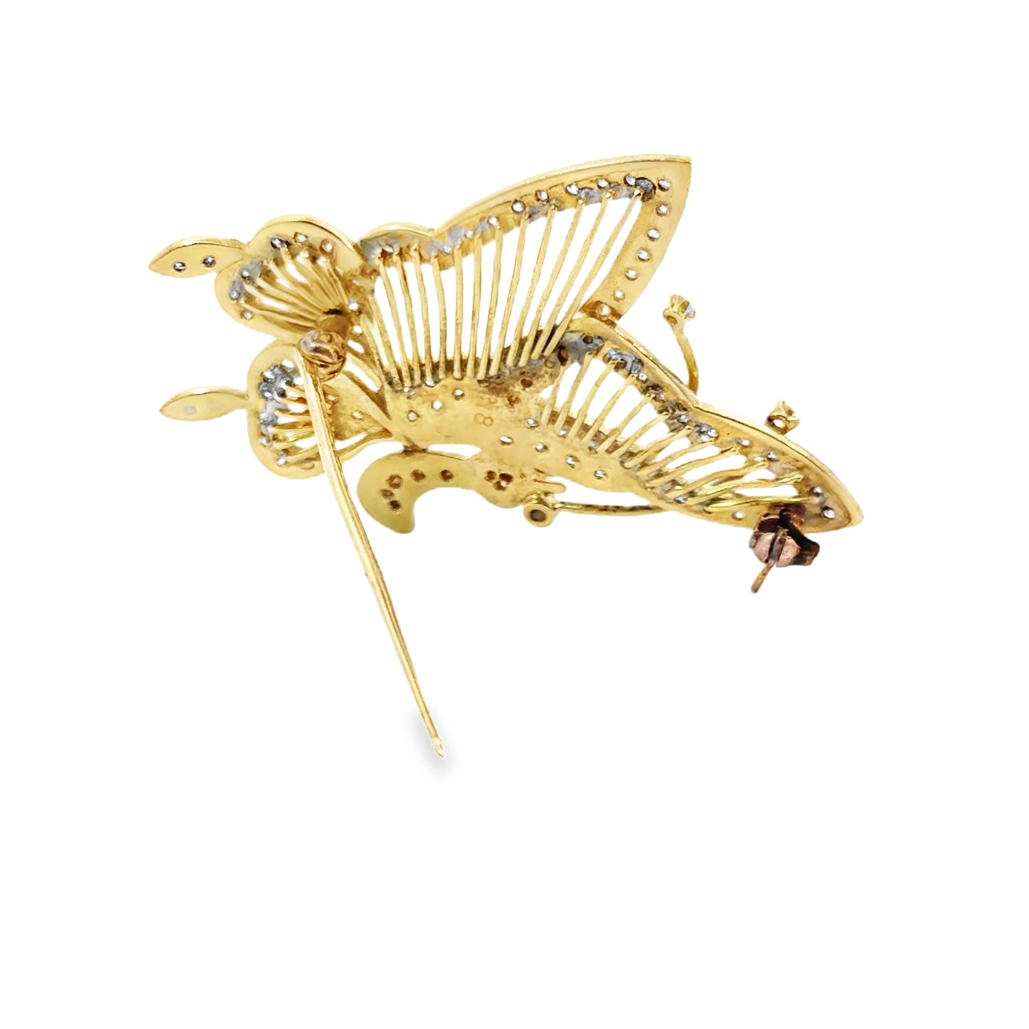 Vintage 18K Yellow Gold & Diamond Delicate Butterfly Brooch