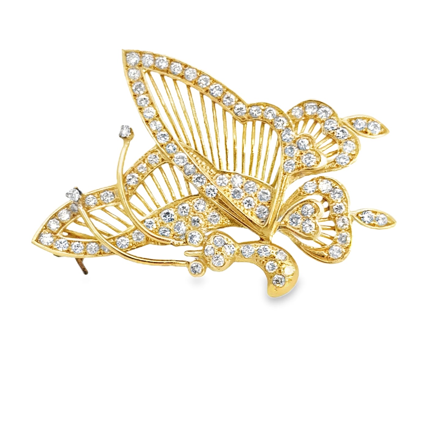 Vintage 18K Yellow Gold & Diamond Delicate Butterfly Brooch