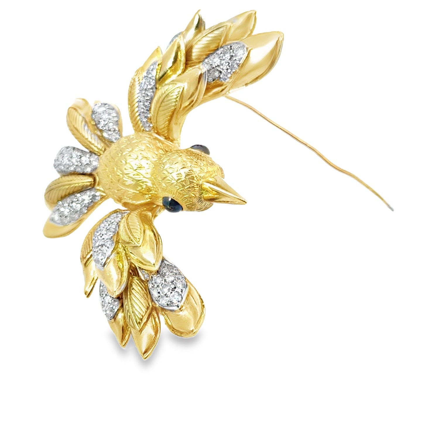 Judith Lieber 18K Yellow Gold Diamond & Sapphire Bird In Flight Brooch