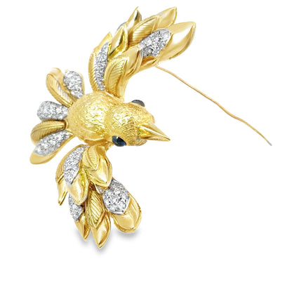 Judith Lieber 18K Yellow Gold Diamond & Sapphire Bird In Flight Brooch