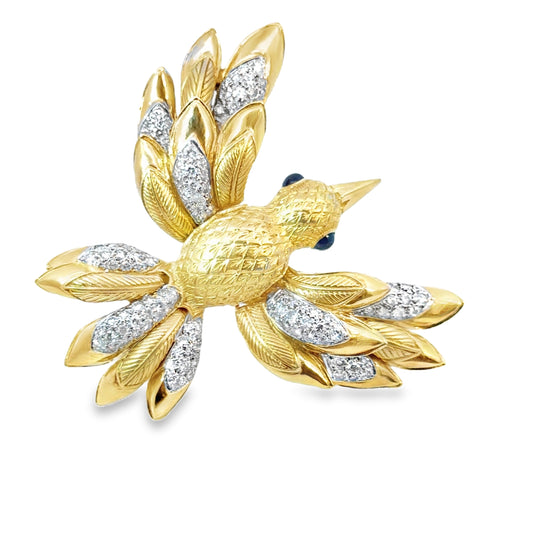 Judith Lieber 18K Yellow Gold Diamond & Sapphire Bird In Flight Brooch