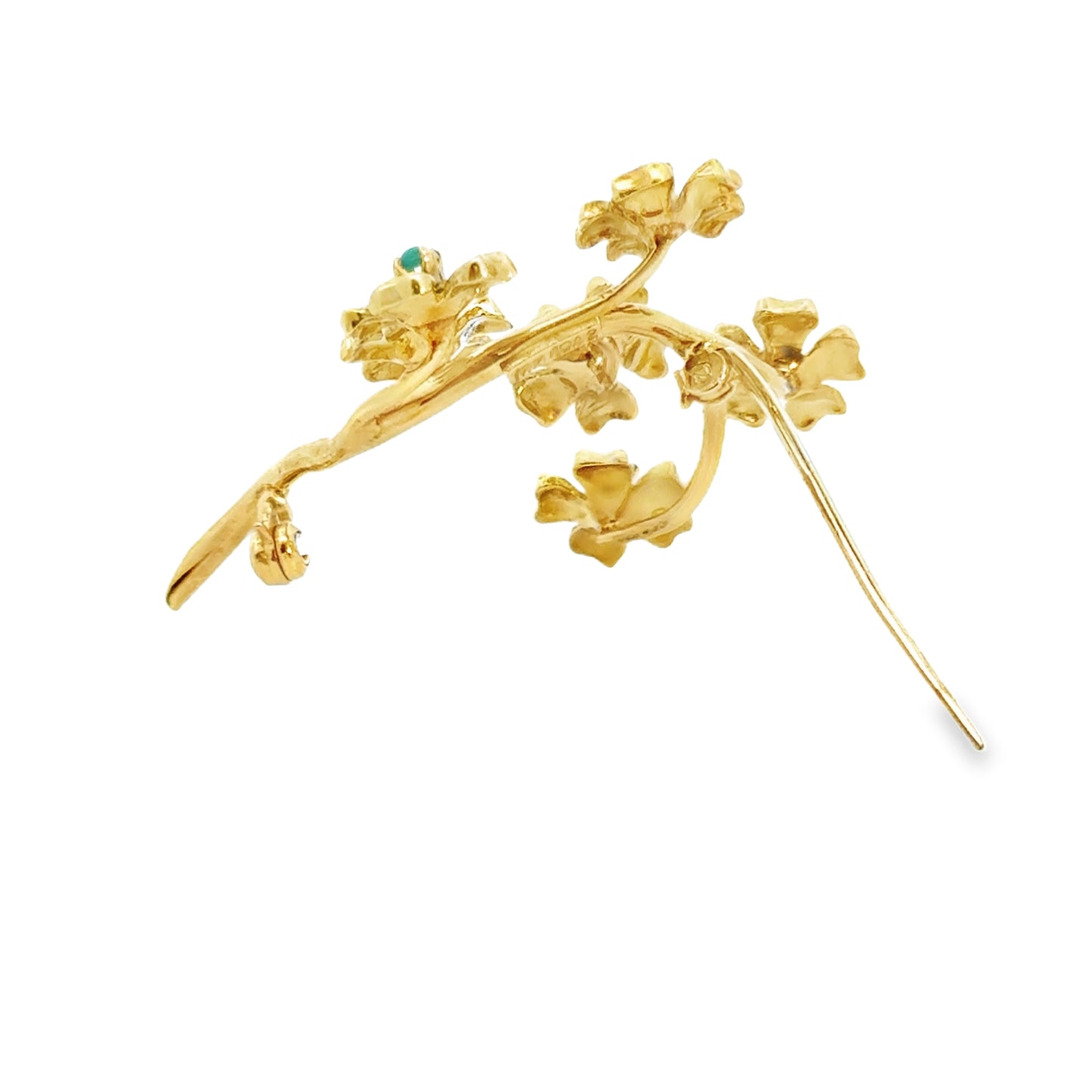 18K Yellow Gold & Enamel Delicate Flower Brooch