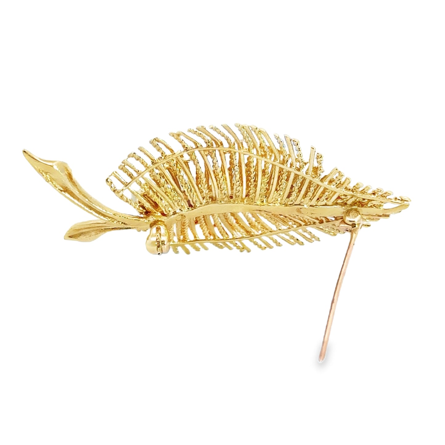 14K Yellow Gold & Diamond Delicate Leaf Brooch