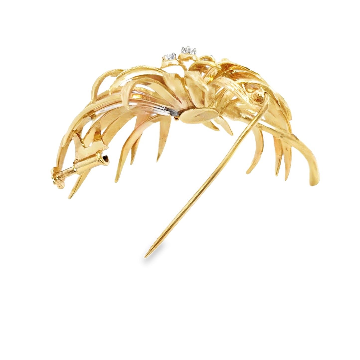 Elegant 18K Yellow Gold & Diamond Burst of Leaves Brooch