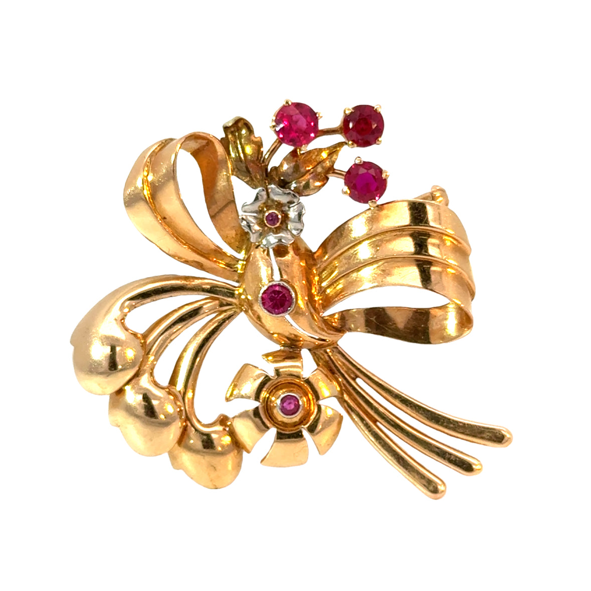 18K Rose Gold & Ruby Floral Bouquet Brooch