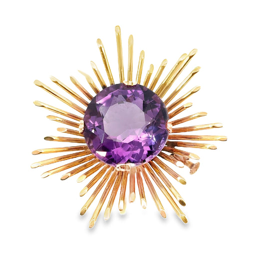 18K Rose Gold & Amethyst Sunburst Brooch