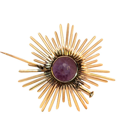 18K Rose Gold & Amethyst Sunburst Brooch