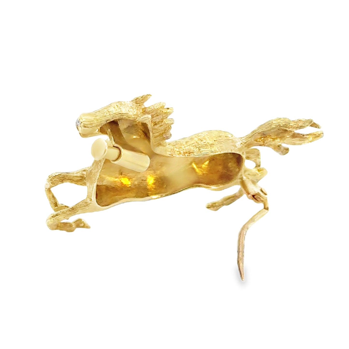 18K Yellow Gold & Ruby Galloping Horse Brooch