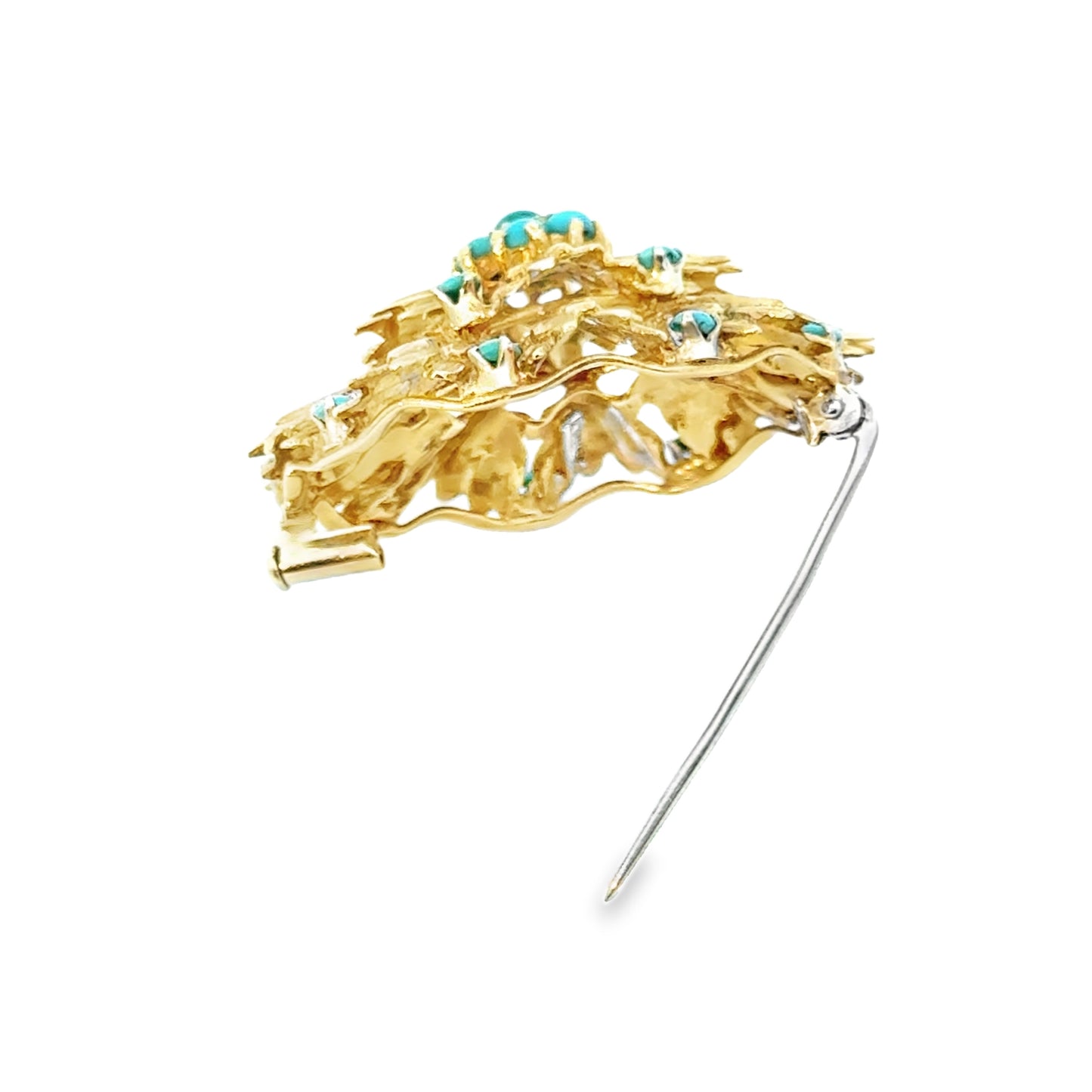 18K Yellow Gold Nature-Inspired Turquoise Brooch