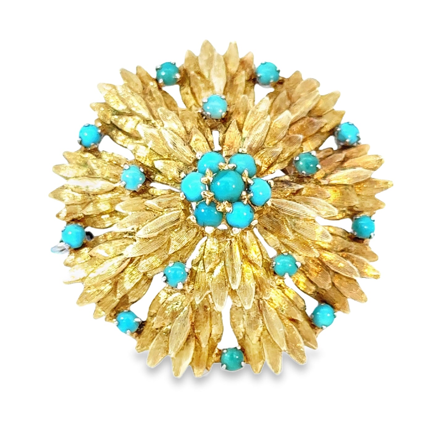 18K Yellow Gold Nature-Inspired Turquoise Brooch