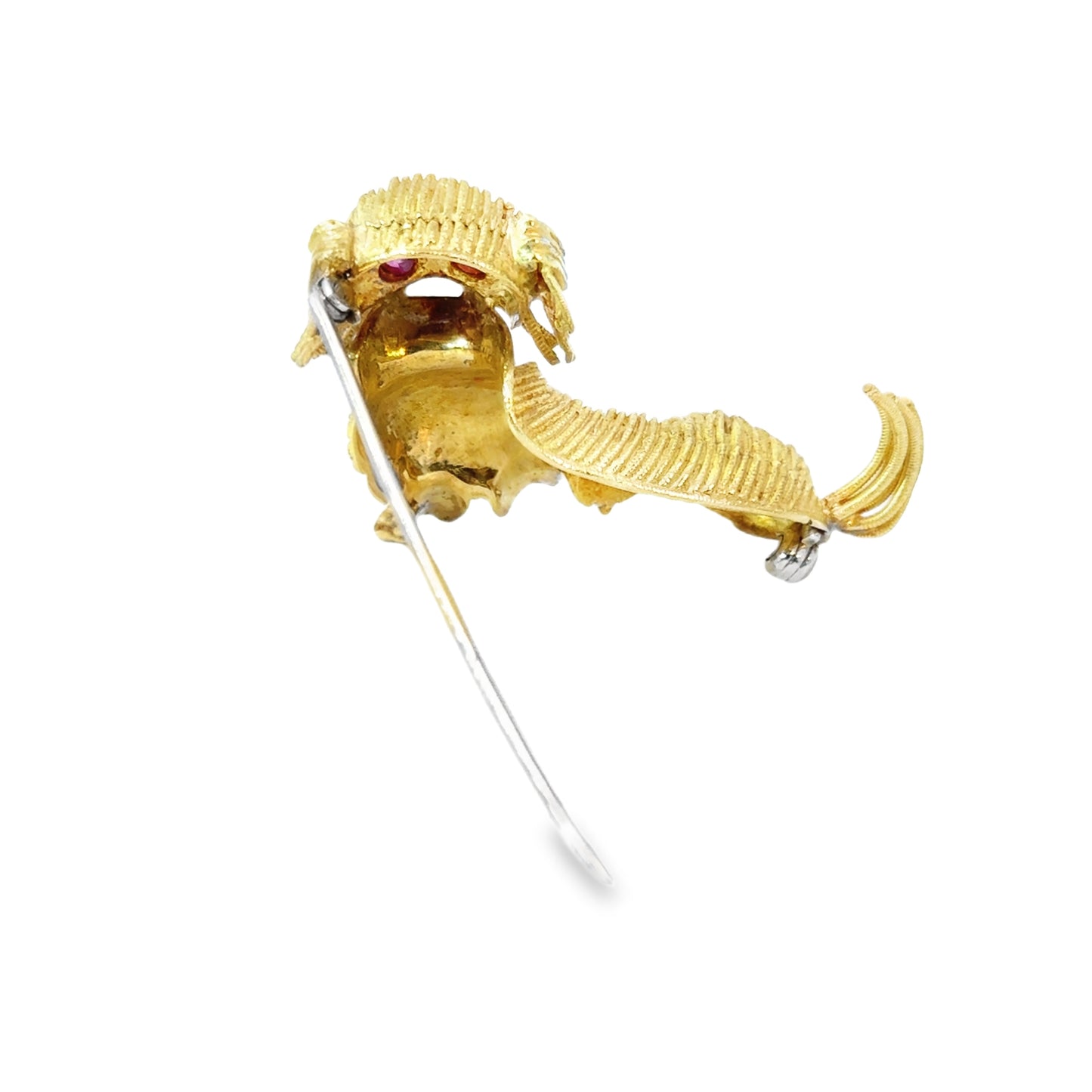 18K Yellow Gold & Ruby Whimsical Dog Brooch