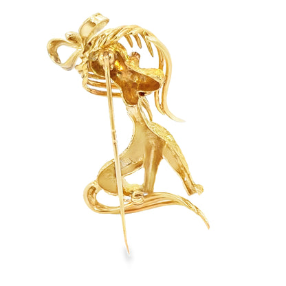 Charming 18K Yellow Gold & Ruby Dog Brooch