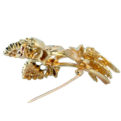 14K Yellow Gold & Sapphire Bee & Berries Brooch