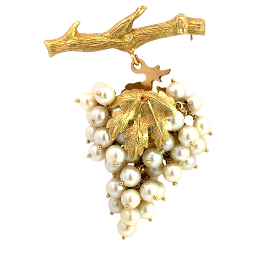 18K Yellow Gold Pearl Cluster Brooch