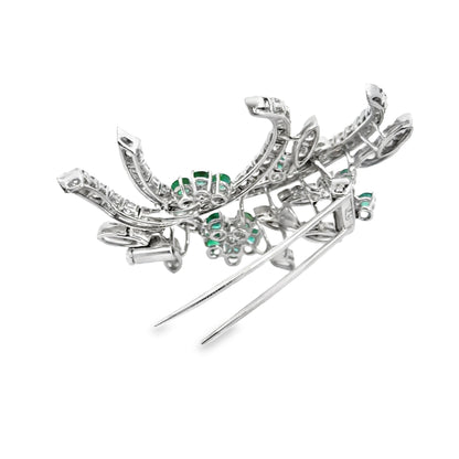 Platinum Flower Branch Brooch with Emeralds & Diamonds