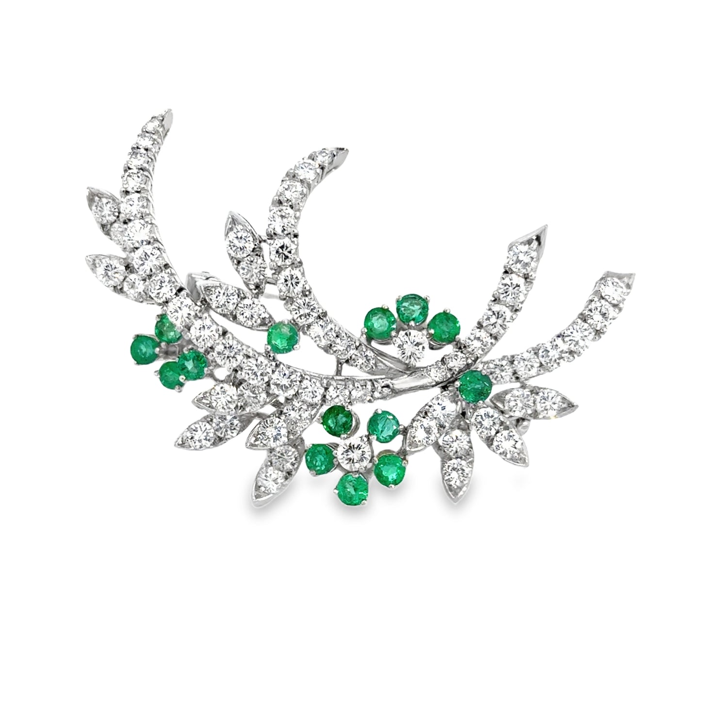 Platinum Flower Branch Brooch with Emeralds & Diamonds